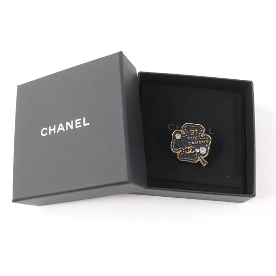 CHANEL Brooch B23S ABA782 Metal.Rhinestone Black gold Women Used Authentic