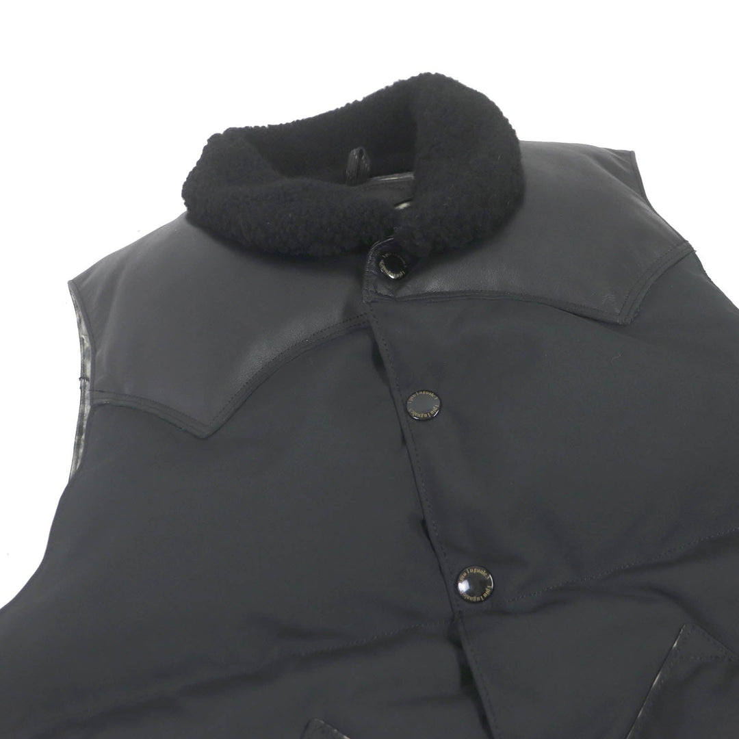 1piu1uguale3 Down vest MRB104 leather black 113 CHRISTY VEST mens 4 Used Authentic