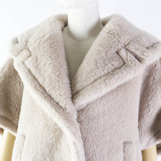 MAX MARA coat 23473601376 Outer: 62% alpaca, Outer: 26% wool, Outer: 12% silk, Lining: 100% viscose (rayon) beige White tag Teddy bear Women ML Used Authentic
