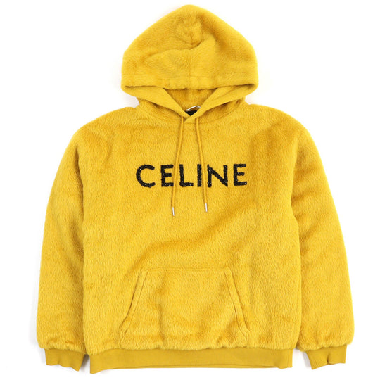 CELINE Hoodie 2Y964925R Outer: 62% alpaca, Outer: 38% wool, Lining: 100% rayon, Rib: 96% cotton, 4% polyurethane, Filling: 100% polyester Mustard Black Fuzzy wool loose fit hoodie mens L Used Authentic