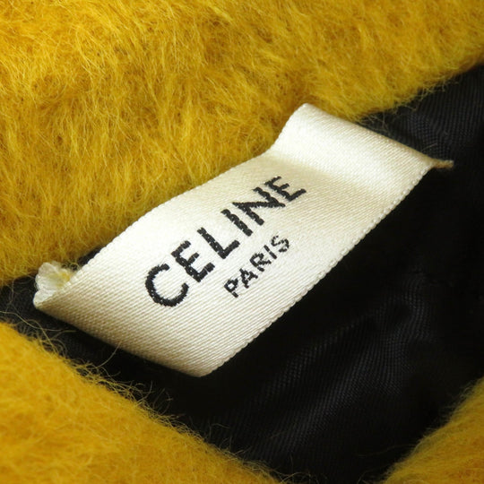CELINE Hoodie 2Y964925R Outer: 62% alpaca, Outer: 38% wool, Lining: 100% rayon, Rib: 96% cotton, 4% polyurethane, Filling: 100% polyester Mustard Black Fuzzy wool loose fit hoodie mens L Used Authentic