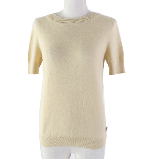 HERMES Short sleeve knit 06-7700 Outer material: 100% cashmere beige Women 36 Used Authentic