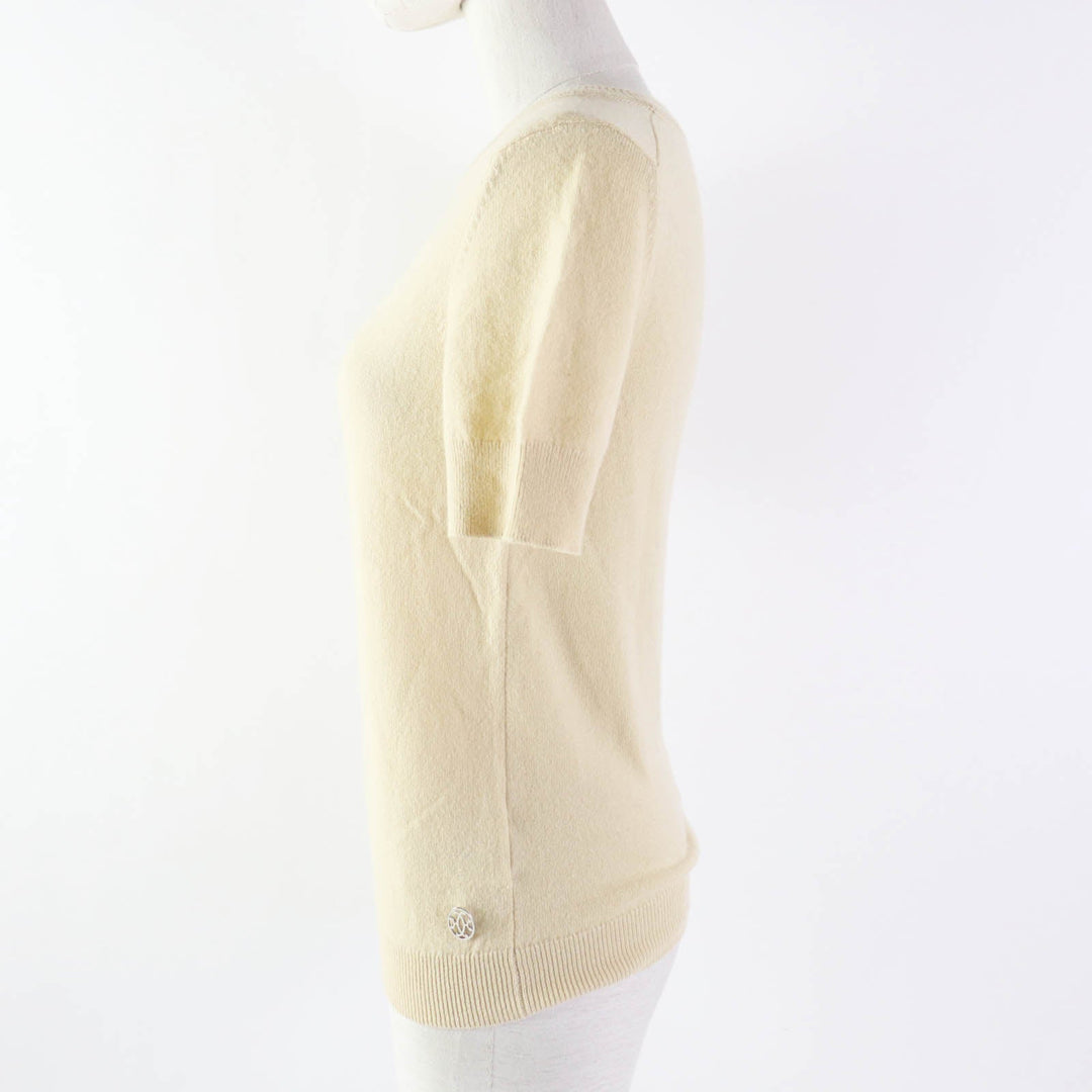 HERMES Short sleeve knit 06-7700 Outer material: 100% cashmere beige Women 36 Used Authentic