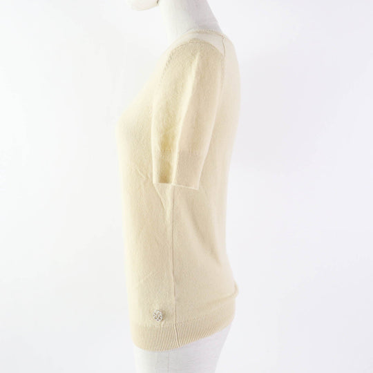 HERMES Short sleeve knit 06-7700 Outer material: 100% cashmere beige Women 36 Used Authentic