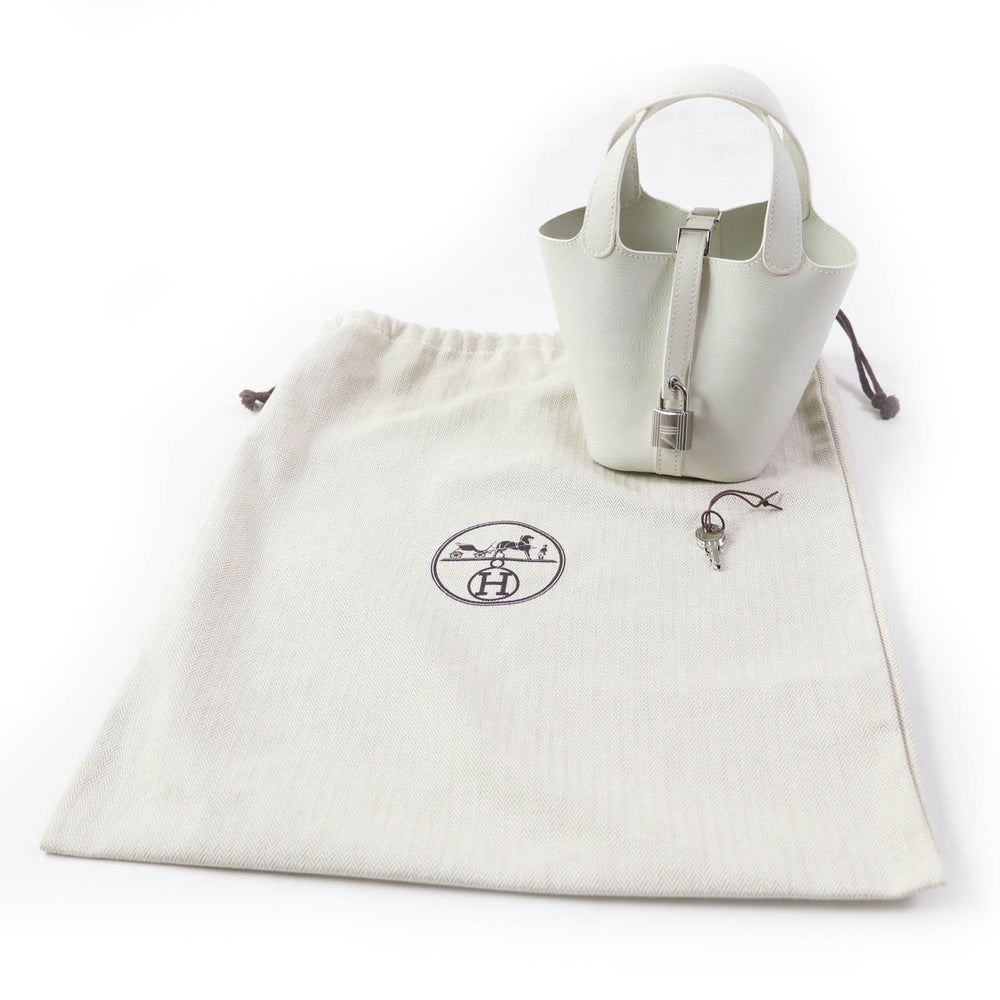 HERMES Handbag Swift, Palladium Metal white picotanlock micro Women Used Authentic
