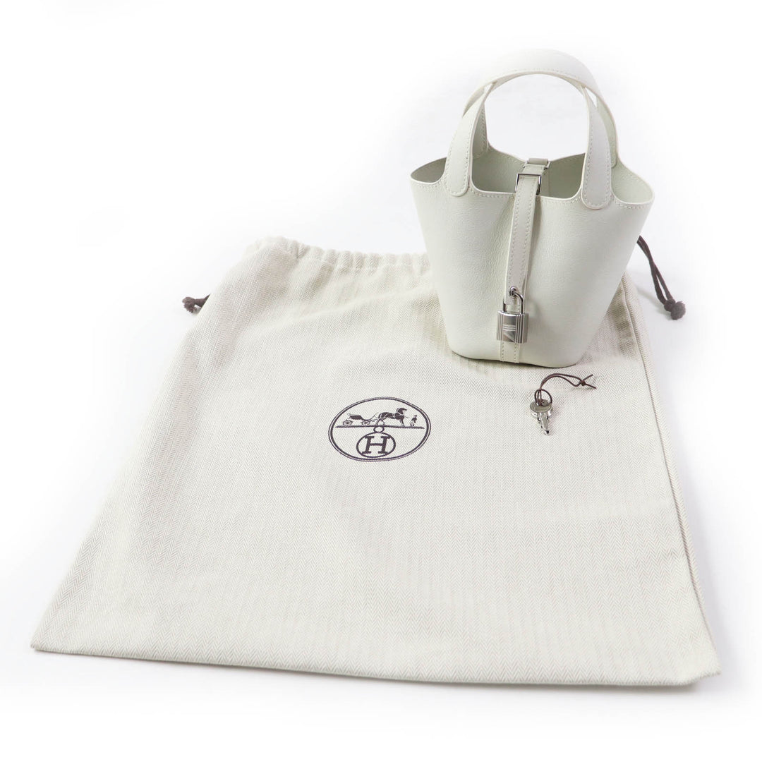 HERMES Handbag Swift, Palladium Metal white picotanlock micro Women Used Authentic