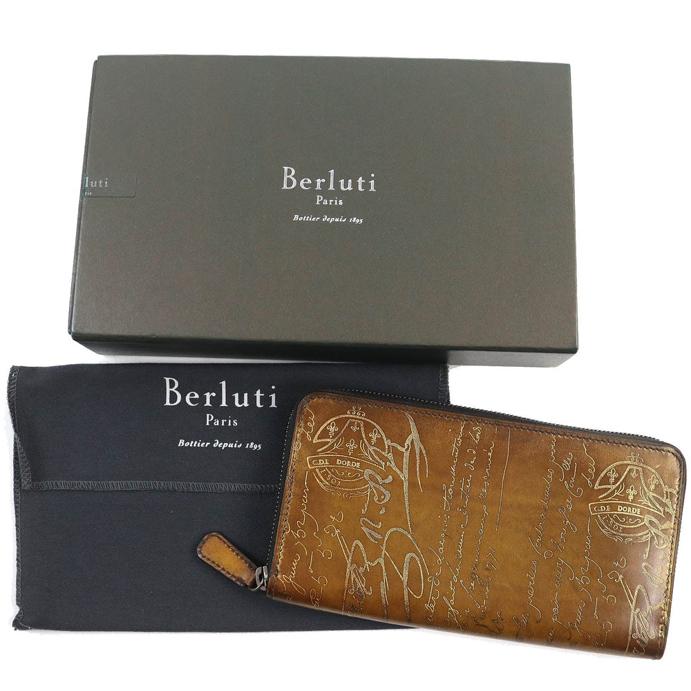 Berluti Long Wallet Purse Golden patine Brown Itauba mens Used Authentic