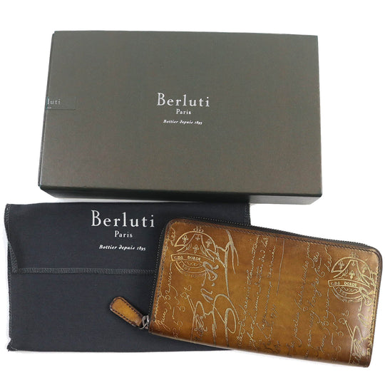 Berluti Long Wallet Purse Golden patine Brown Itauba mens Used Authentic