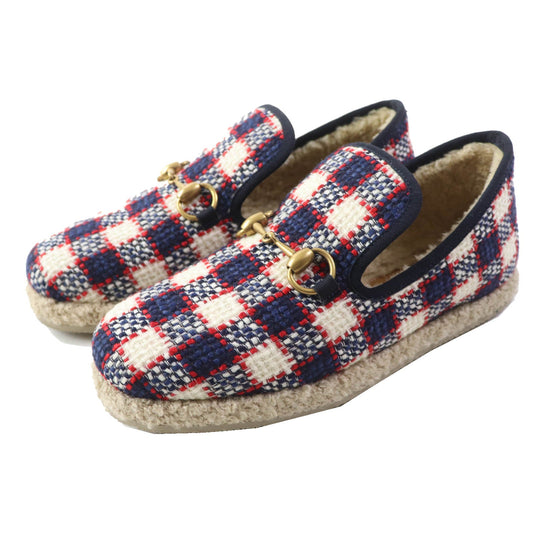 GUCCI loafers Main: , Main: Tweed Inner: Boa Navy red white Women 36 1/2 Used Authentic