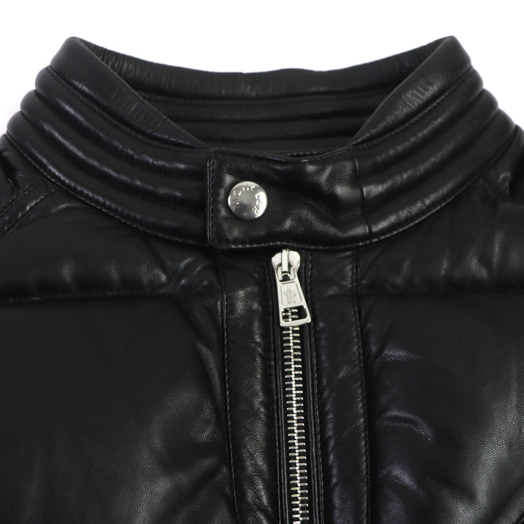 MONCLER Down jacket Lining: 100% nylon, Filling: 90% down, Filling: 10% feather, Exterior: sheepskin leather, Decoration: cowhide leather black GARREL mens 2 Used Authentic