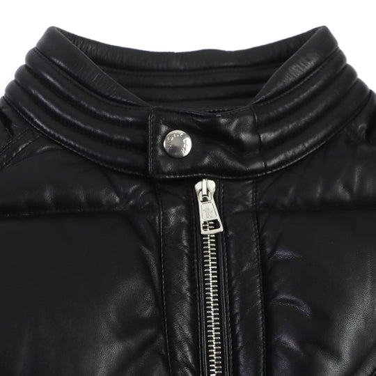 MONCLER Down jacket Lining: 100% nylon, Filling: 90% down, Filling: 10% feather, Exterior: sheepskin leather, Decoration: cowhide leather black GARREL mens 2 Used Authentic