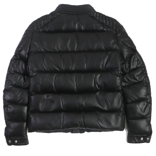 MONCLER Down jacket Lining: 100% nylon, Filling: 90% down, Filling: 10% feather, Exterior: sheepskin leather, Decoration: cowhide leather black GARREL mens 2 Used Authentic