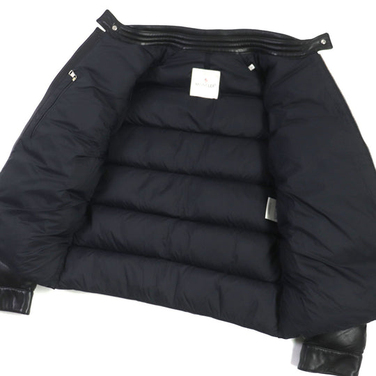 MONCLER Down jacket Lining: 100% nylon, Filling: 90% down, Filling: 10% feather, Exterior: sheepskin leather, Decoration: cowhide leather black GARREL mens 2 Used Authentic