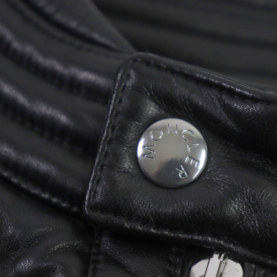 MONCLER Down jacket Lining: 100% nylon, Filling: 90% down, Filling: 10% feather, Exterior: sheepskin leather, Decoration: cowhide leather black GARREL mens 2 Used Authentic