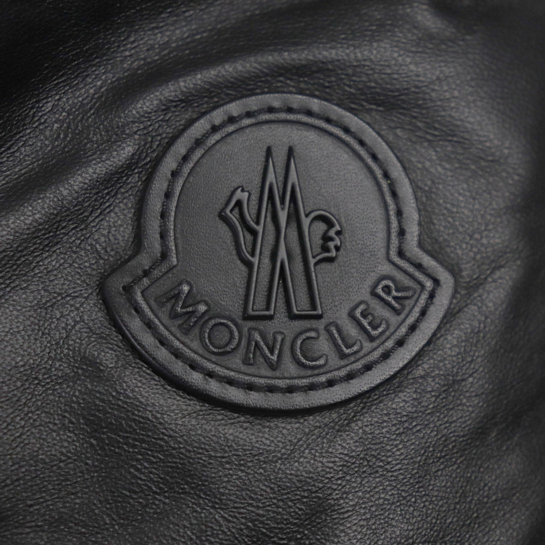 MONCLER Down jacket Lining: 100% nylon, Filling: 90% down, Filling: 10% feather, Exterior: sheepskin leather, Decoration: cowhide leather black GARREL mens 2 Used Authentic