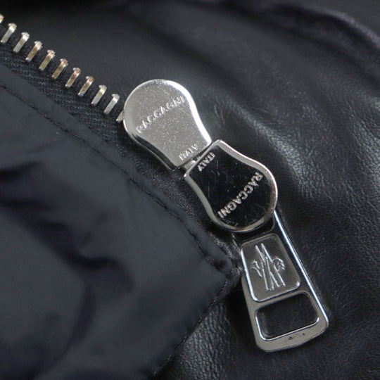 MONCLER Down jacket Lining: 100% nylon, Filling: 90% down, Filling: 10% feather, Exterior: sheepskin leather, Decoration: cowhide leather black GARREL mens 2 Used Authentic