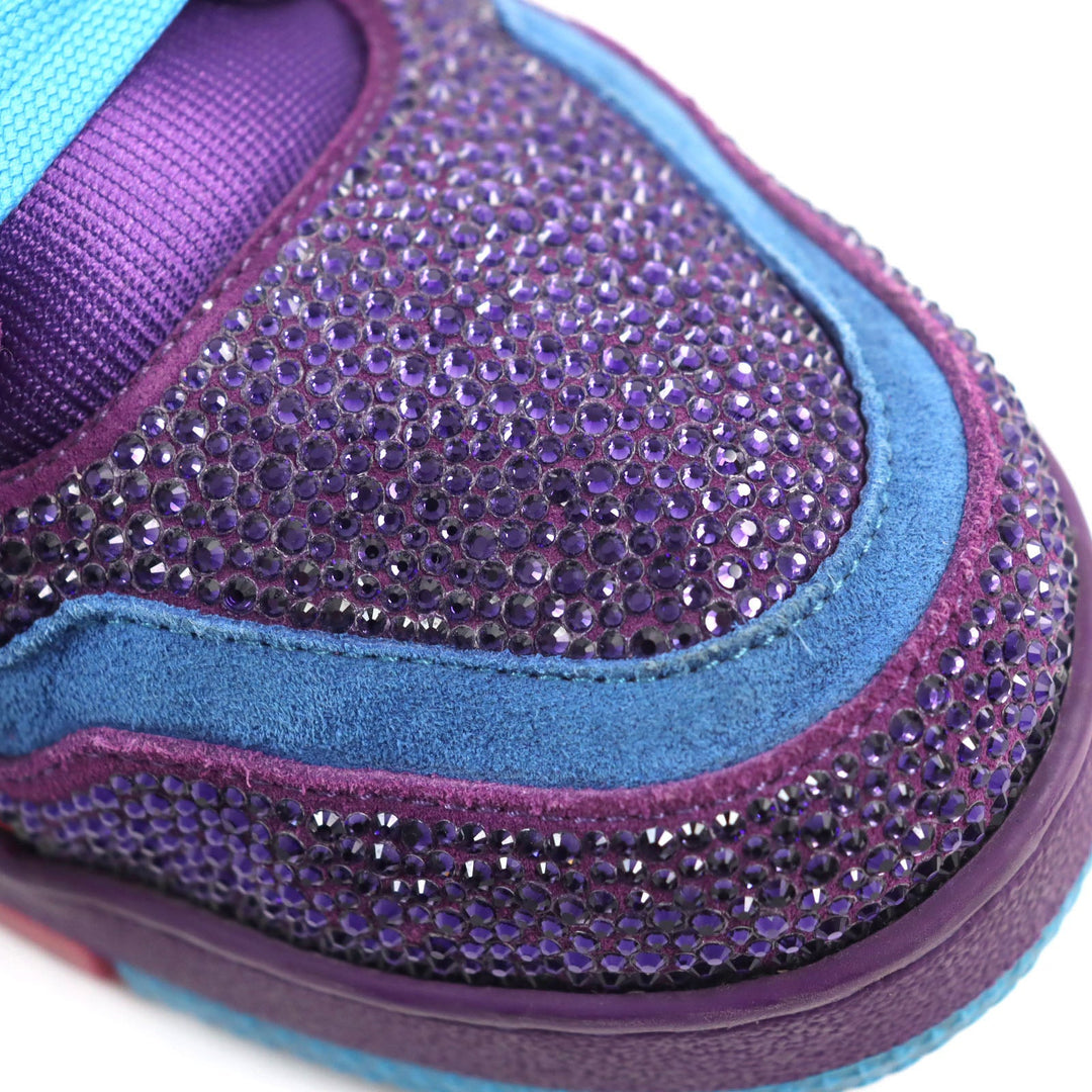 LOUIS VUITTON sneakers 1A9JWJ Suede, Fabric, Rhinestone Blue purple LV Trainer Line mens 8 Used Authentic