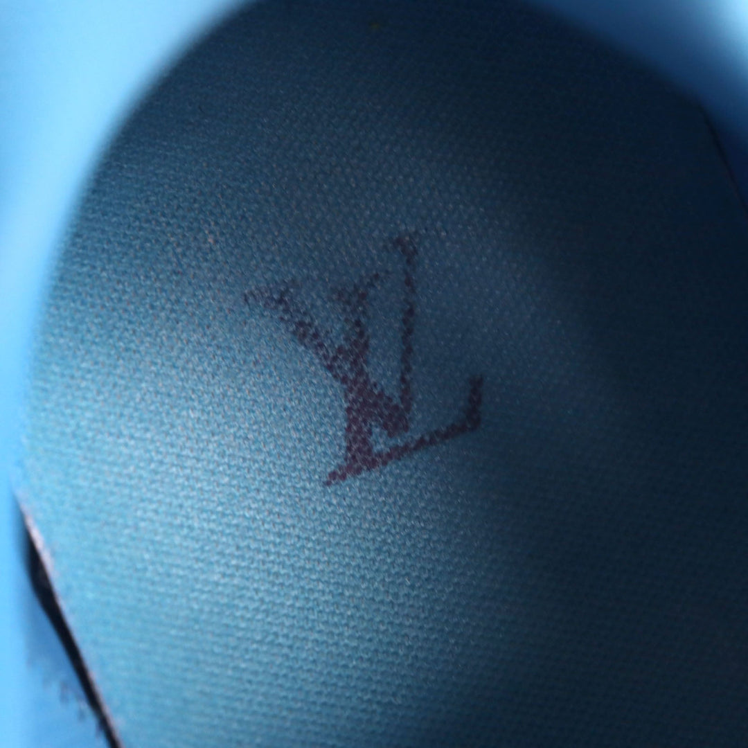 LOUIS VUITTON sneakers 1A9JWJ Suede, Fabric, Rhinestone Blue purple LV Trainer Line mens 8 Used Authentic