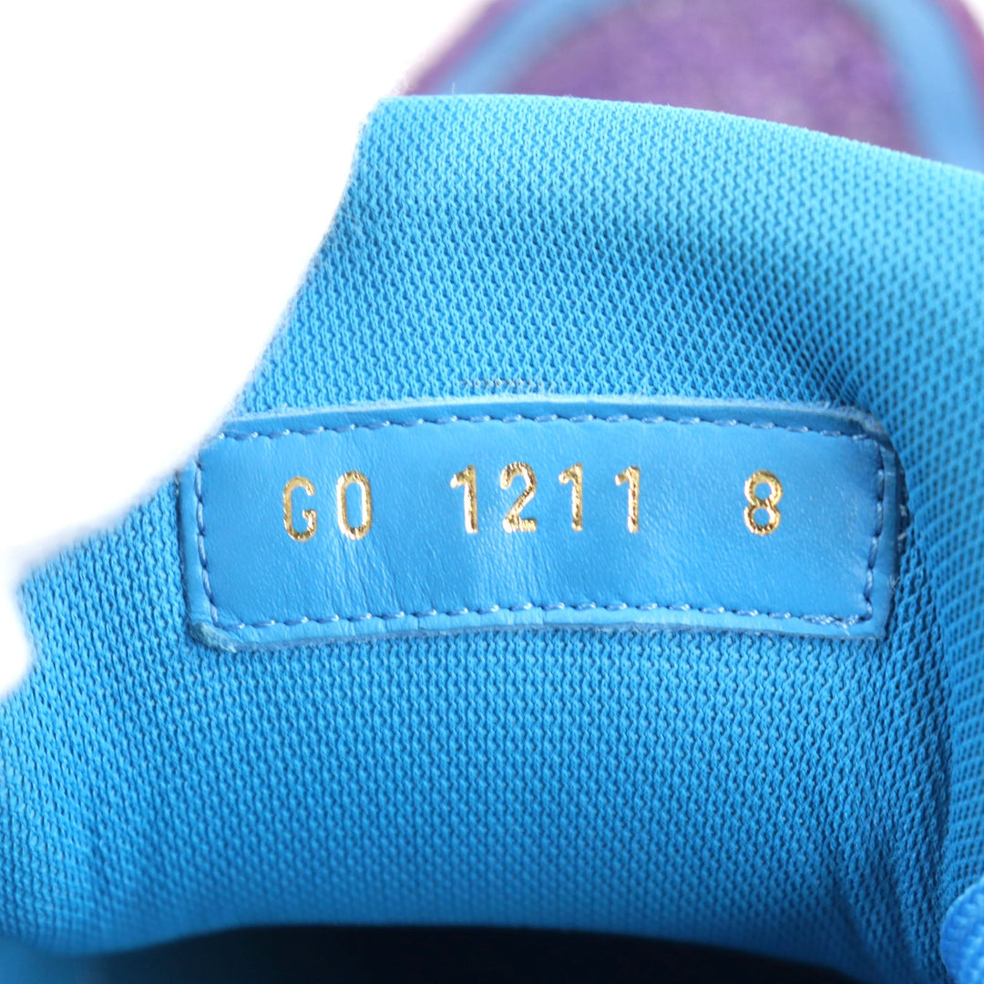 LOUIS VUITTON sneakers 1A9JWJ Suede, Fabric, Rhinestone Blue purple LV Trainer Line mens 8 Used Authentic