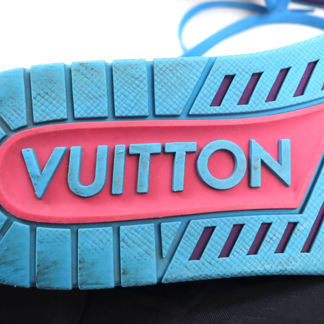 LOUIS VUITTON sneakers 1A9JWJ Suede, Fabric, Rhinestone Blue purple LV Trainer Line mens 8 Used Authentic