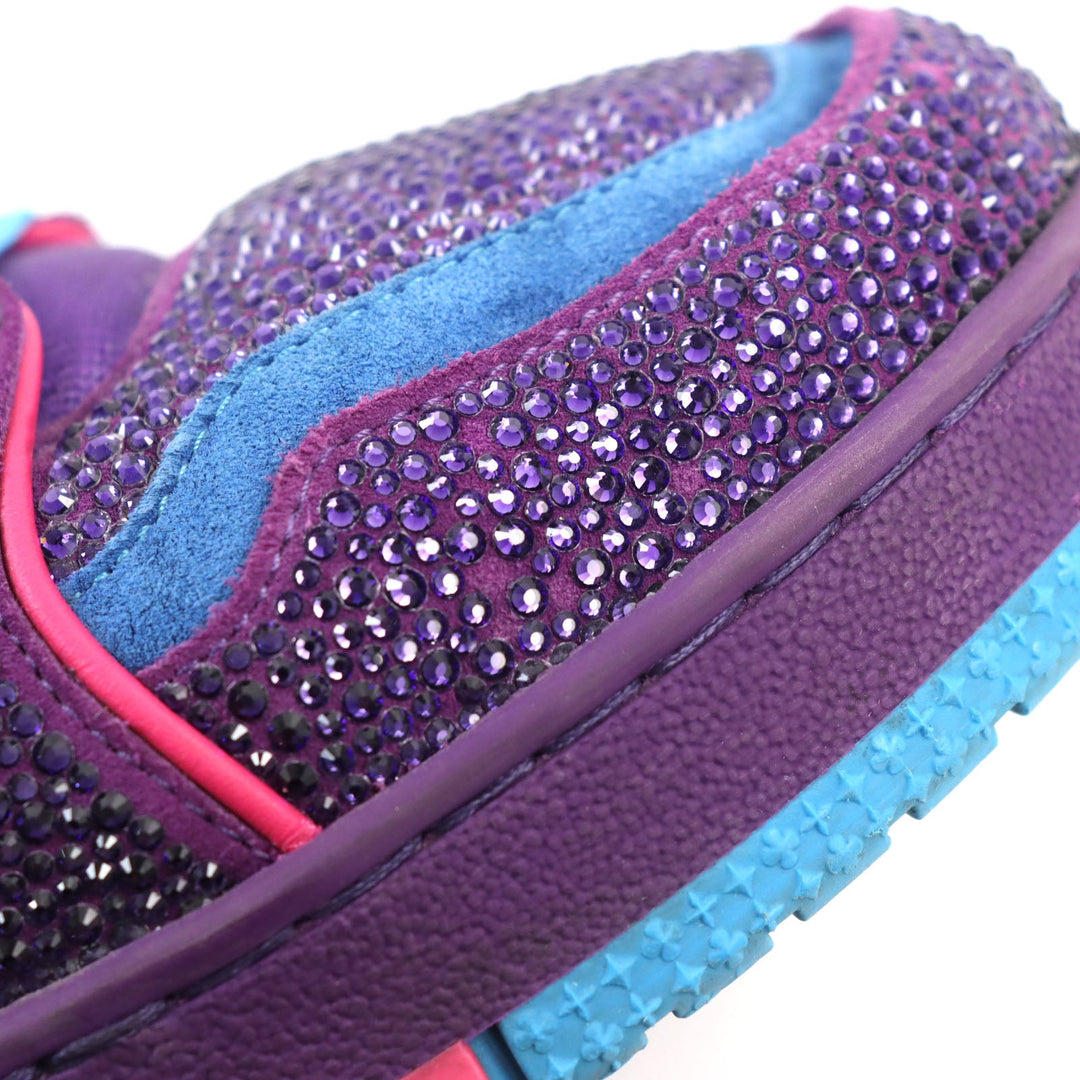 LOUIS VUITTON sneakers 1A9JWJ Suede, Fabric, Rhinestone Blue purple LV Trainer Line mens 8 Used Authentic