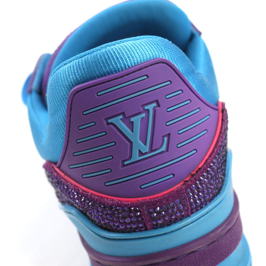 LOUIS VUITTON sneakers 1A9JWJ Suede, Fabric, Rhinestone Blue purple LV Trainer Line mens 8 Used Authentic