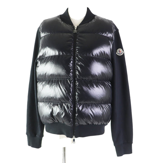 MONCLER Down jacket Outer: 100% nylon, Main: 93% cotton, Main: 7% nylon, Part: 99% cotton, Part: 1% polyurethane, Lining: 100% nylon, Filling: 90% down, 10% feather black MAGLIA APERTA Women XS Used Authentic