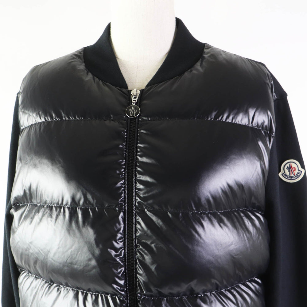 MONCLER Down jacket Outer: 100% nylon, Main: 93% cotton, Main: 7% nylon, Part: 99% cotton, Part: 1% polyurethane, Lining: 100% nylon, Filling: 90% down, 10% feather black MAGLIA APERTA Women XS Used Authentic