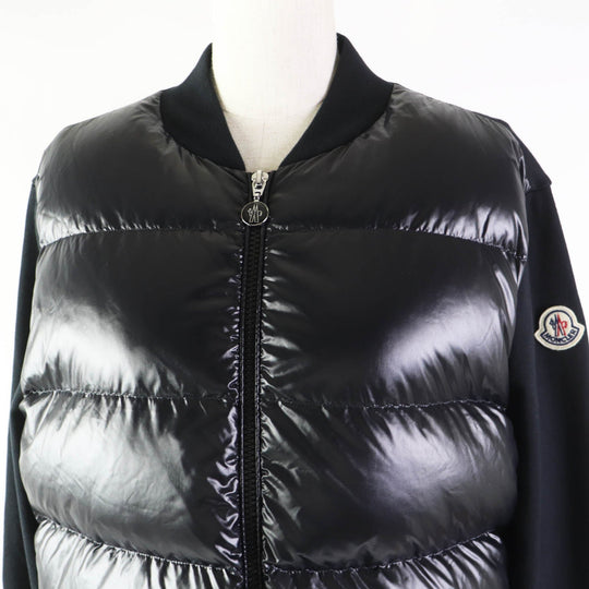 MONCLER Down jacket Outer: 100% nylon, Main: 93% cotton, Main: 7% nylon, Part: 99% cotton, Part: 1% polyurethane, Lining: 100% nylon, Filling: 90% down, 10% feather black MAGLIA APERTA Women XS Used Authentic