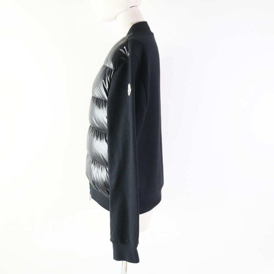 MONCLER Down jacket Outer: 100% nylon, Main: 93% cotton, Main: 7% nylon, Part: 99% cotton, Part: 1% polyurethane, Lining: 100% nylon, Filling: 90% down, 10% feather black MAGLIA APERTA Women XS Used Authentic