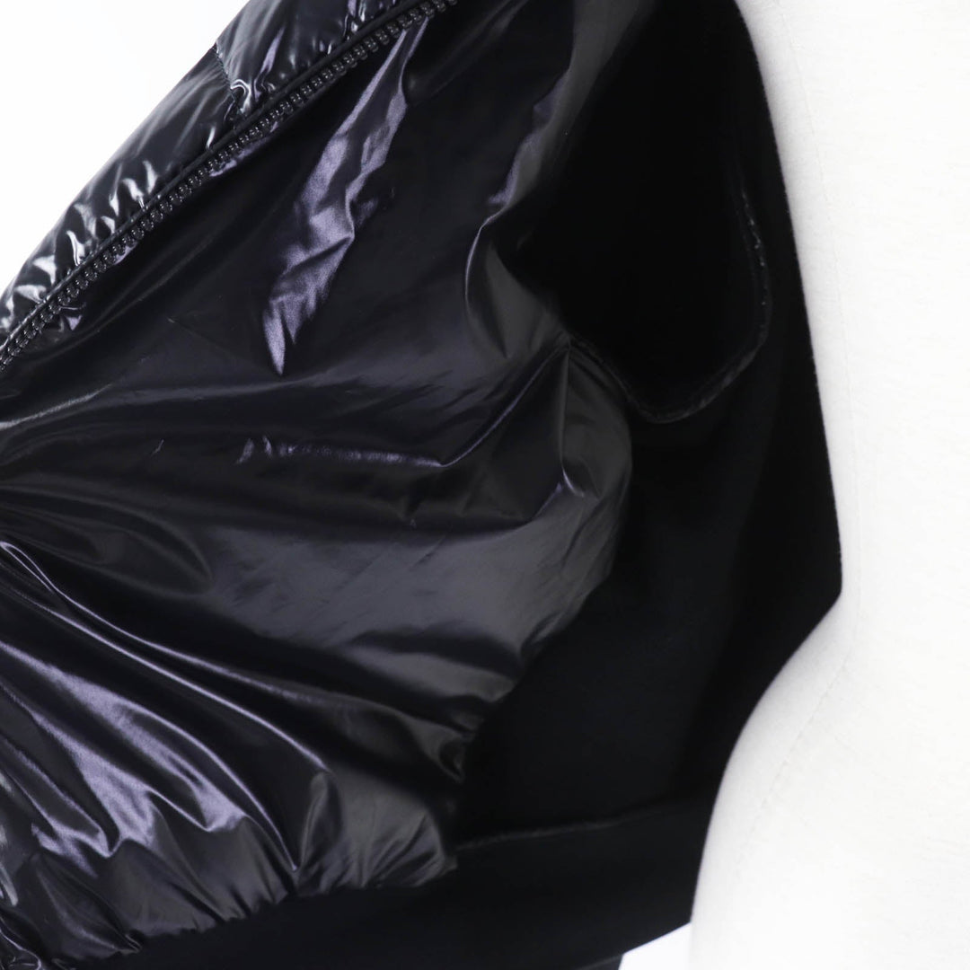 MONCLER Down jacket Outer: 100% nylon, Main: 93% cotton, Main: 7% nylon, Part: 99% cotton, Part: 1% polyurethane, Lining: 100% nylon, Filling: 90% down, 10% feather black MAGLIA APERTA Women XS Used Authentic
