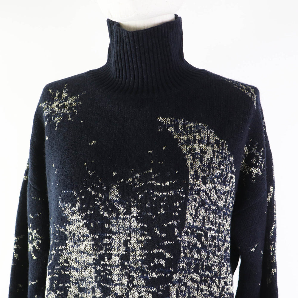 Christian Dior knit 7H24553AM103 Outer: 100% cashmere, part: 64% rayon, part: 36% metal fiber Navy gold Women 42 Used Authentic