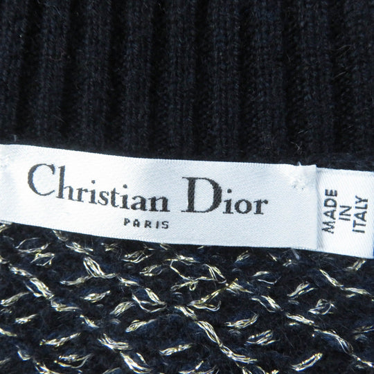 Christian Dior knit 7H24553AM103 Outer: 100% cashmere, part: 64% rayon, part: 36% metal fiber Navy gold Women 42 Used Authentic