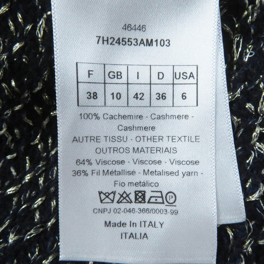 Christian Dior knit 7H24553AM103 Outer: 100% cashmere, part: 64% rayon, part: 36% metal fiber Navy gold Women 42 Used Authentic