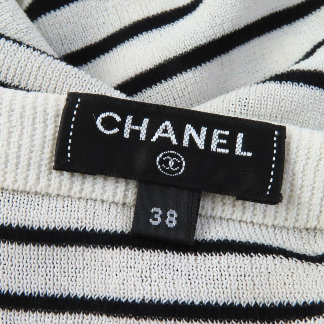 CHANEL knit P56071 Main: 71% paper, 23% cotton, 6% polyester White black Women 38 Used Authentic