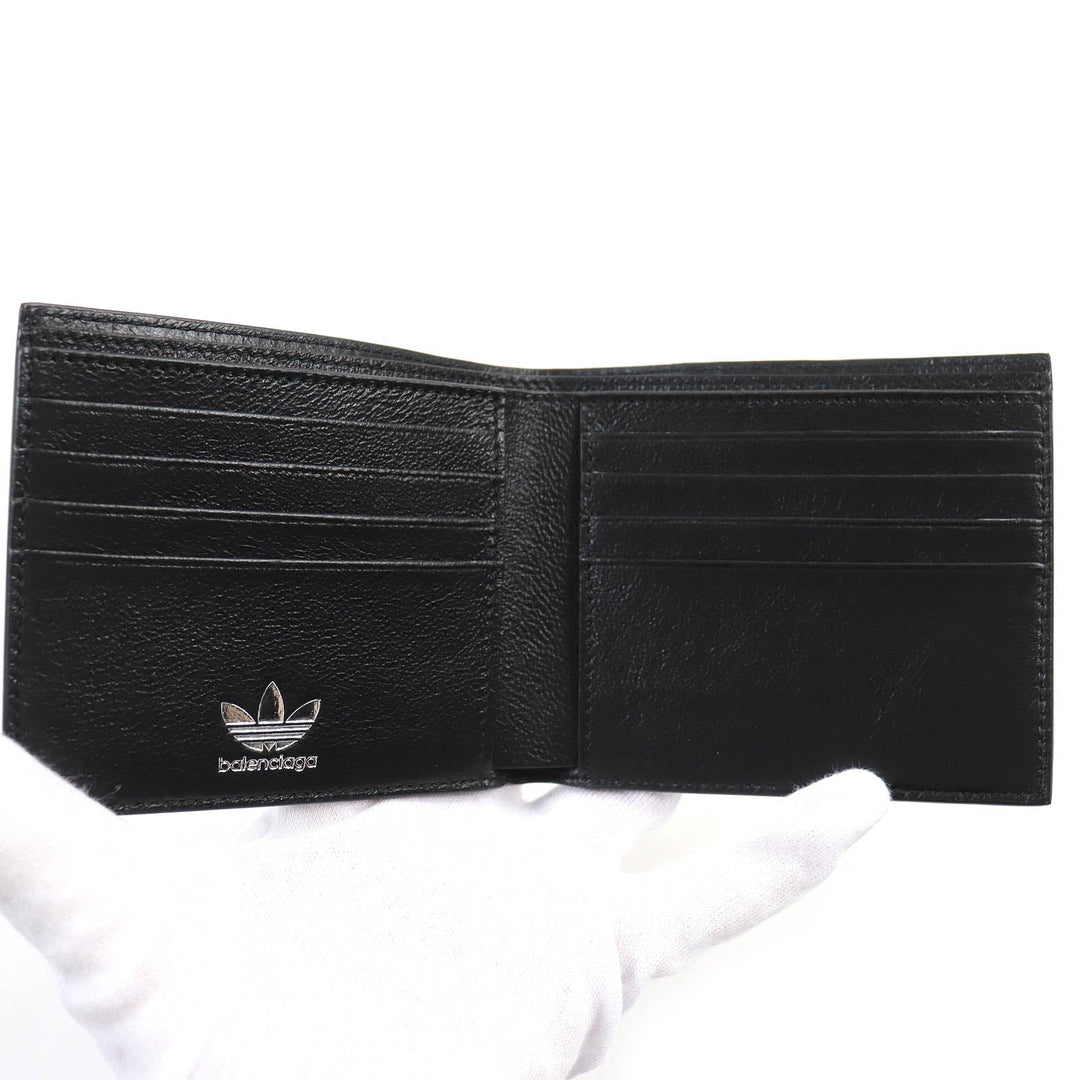 BALENCIAGA Bifold Wallet 721899 Main: Leather Black White mens Used Authentic