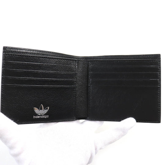 BALENCIAGA Bifold Wallet 721899 Main: Leather Black White mens Used Authentic