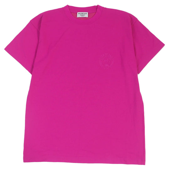 BALENCIAGA Short sleeve T-shirt 612965 Main: 56% cotton, Main: 44% nylon, Decoration: 100% nylon, Embroidery: 100% polyester shocking pink mens S Used Authentic