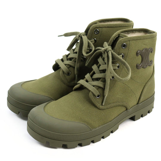 CELINE boots 344292198C.31GR Main: Canvas Army green PATAPANS LACE-UP BOOT 20 mens 40 Used Authentic