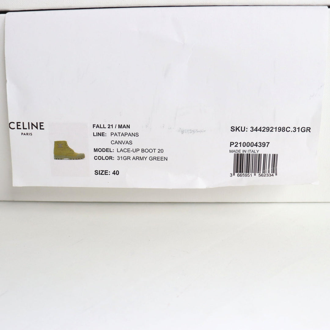 CELINE boots 344292198C.31GR Main: Canvas Army green PATAPANS LACE-UP BOOT 20 mens 40 Used Authentic
