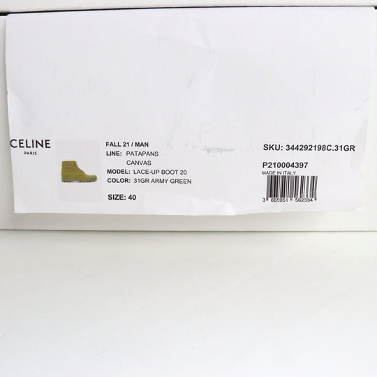 CELINE boots 344292198C.31GR Main: Canvas Army green PATAPANS LACE-UP BOOT 20 mens 40 Used Authentic
