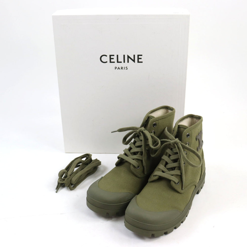 CELINE boots 344292198C.31GR Main: Canvas Army green PATAPANS LACE-UP BOOT 20 mens 40 Used Authentic