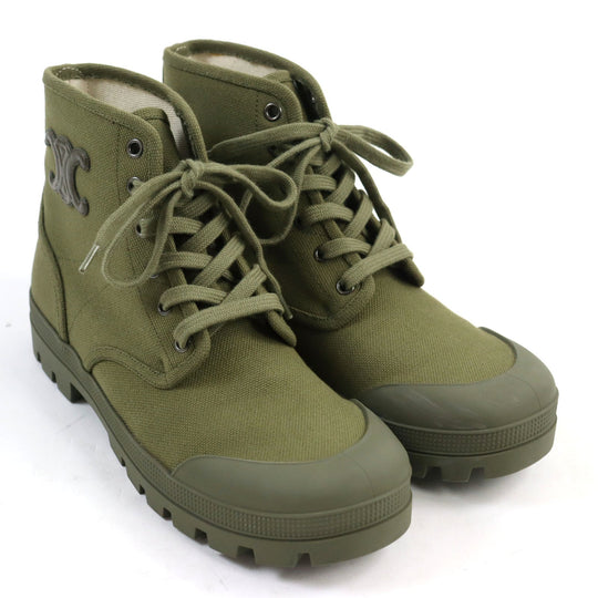 CELINE boots 344292198C.31GR Main: Canvas Army green PATAPANS LACE-UP BOOT 20 mens 40 Used Authentic