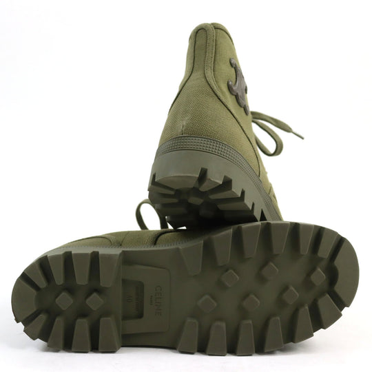 CELINE boots 344292198C.31GR Main: Canvas Army green PATAPANS LACE-UP BOOT 20 mens 40 Used Authentic