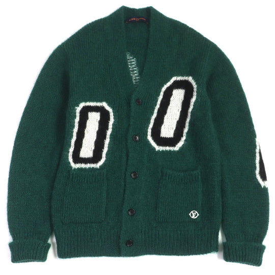 LOUIS VUITTON cardigan Main: 67% mohair, Main: 28% nylon, Main: 5% wool green graphic mens S Used Authentic