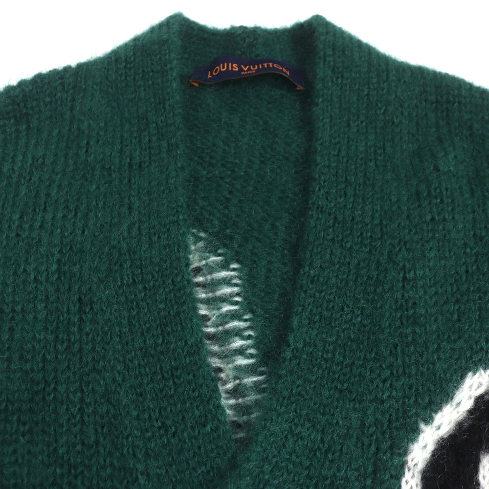LOUIS VUITTON cardigan Main: 67% mohair, Main: 28% nylon, Main: 5% wool green graphic mens S Used Authentic