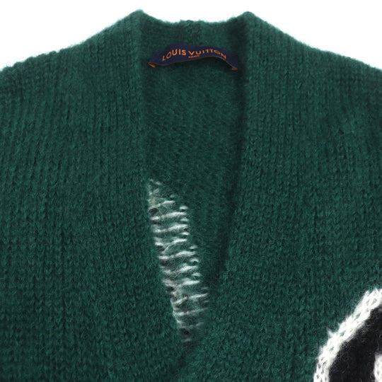 LOUIS VUITTON cardigan Main: 67% mohair, Main: 28% nylon, Main: 5% wool green graphic mens S Used Authentic