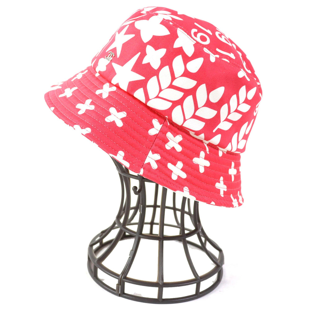 CHANEL hat 22P Main: 100% cotton Pink white Women M Used Authentic