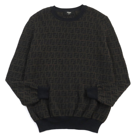 FENDI knit FZX034 AKFS Main: 54% wool, Main: 39% cotton, Main: 7% cashmere Brown black GIROCOLLO FF DETAIL KNIT mens 54 Used Authentic