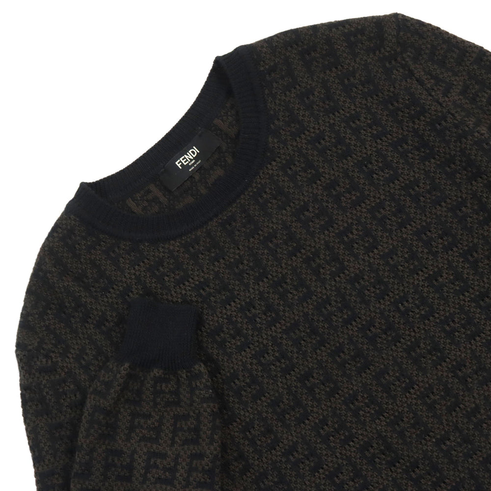 FENDI knit FZX034 AKFS Main: 54% wool, Main: 39% cotton, Main: 7% cashmere Brown black GIROCOLLO FF DETAIL KNIT mens 54 Used Authentic